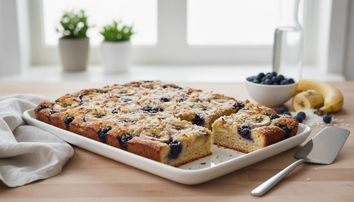 Moist Blueberry Banana Coconut Tray Bake Recipe Easy & Delicious