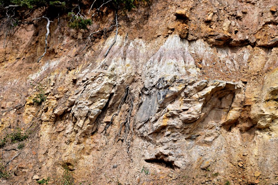 Rocky cliff surface showcasing unique textures and colors in Brian Head, Utah.